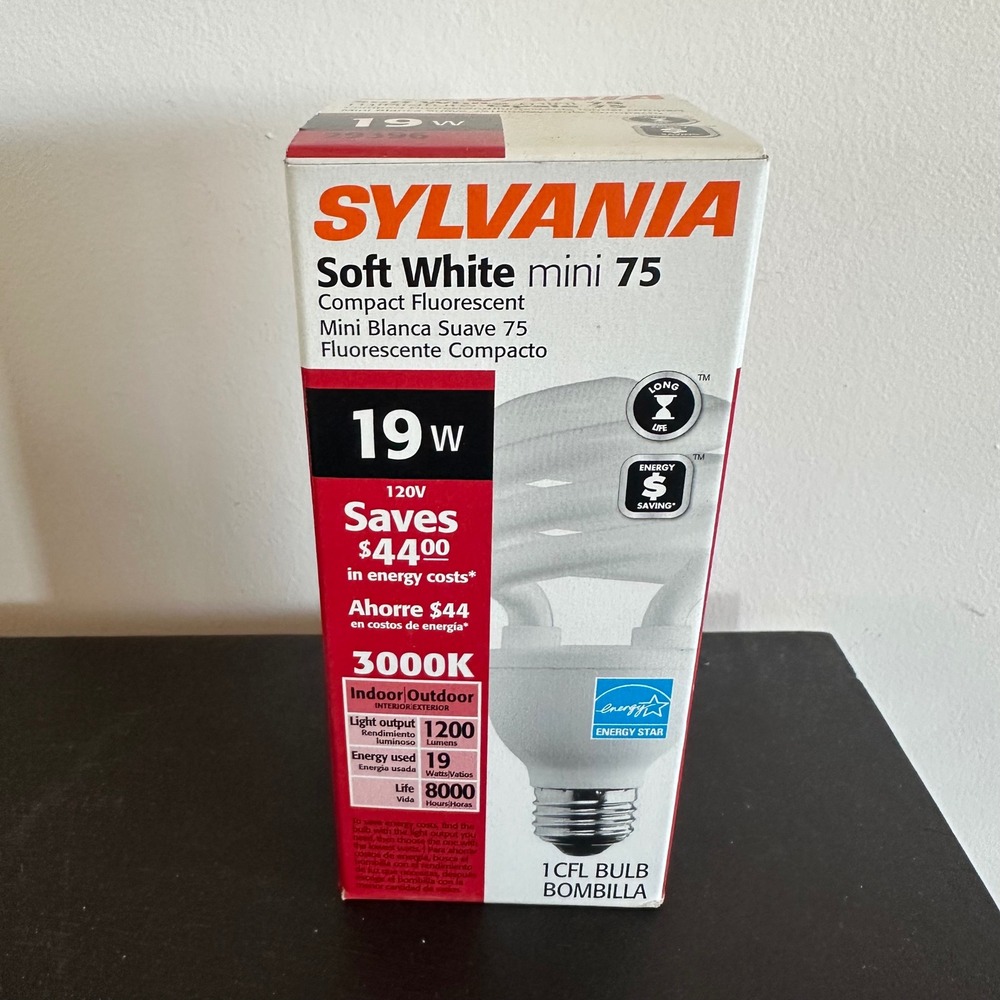 Sylvania 19W Soft White Mini 75 CFL Light Bulb 1200 Lumens 3000K Energy Star